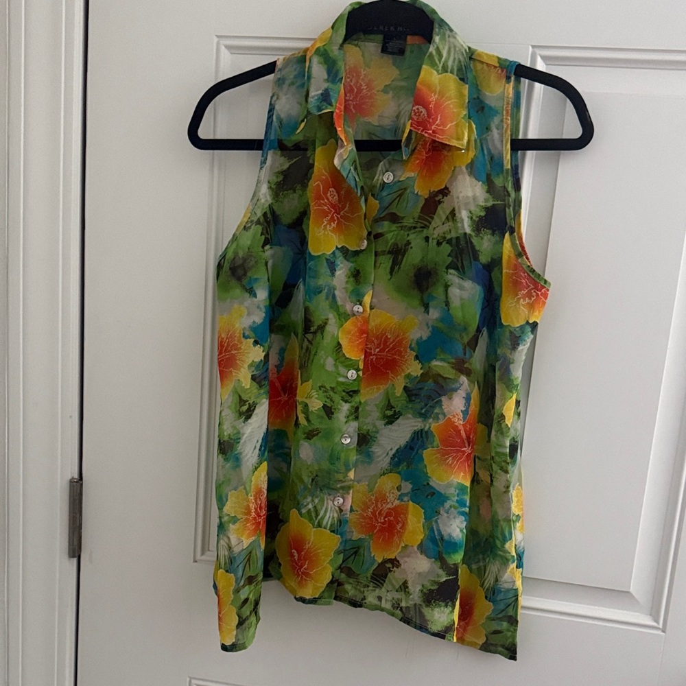 Derek  Floral Button-Front Top - Green & Yellow